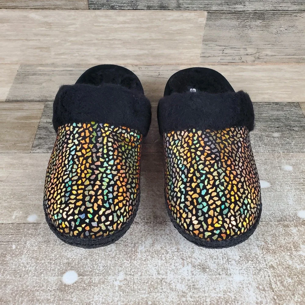Sorel Nakiska Slide II Kids Shoes Sz 3 Black Sea Salt Faux Fur Lined Slippers